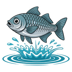 Fish jumping off water illustration vector isolated design element ideal for aquatic nature wildlife action playful and creative themed visuals