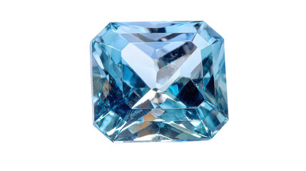 Square-cut aquamarine gemstone with precision symmetry, isolated on a Transparent background, PNG file.