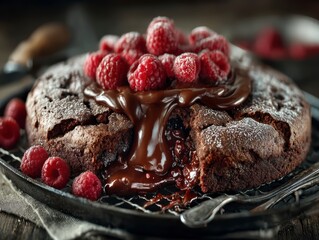Molten Chocolate Lava Cake with Raspberries