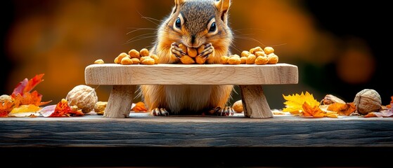 Adorable Chipmunk Enjoying a Nutty Feast at its Tiny Wooden Table