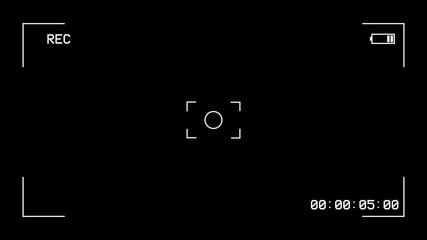 Video camera recorder screen overlay on a black background 4K animation
