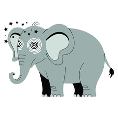 Gray elephant dizzy face illustration isolated cartoon vector perfect for kids wildlife character zoo or playful animal and creative design concepts