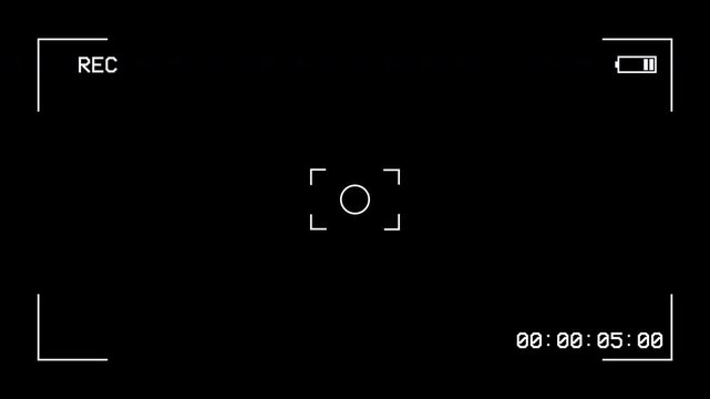 Video camera recorder screen overlay on a black background 4K animation
