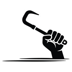 Hand holding crowbar glyph icon vector illustration silhouette symbol representing wrecking bar prybar construction or demolition tool isolated raster creative artwork