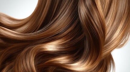 Naklejka premium Close-up view of beautiful, shiny hair with rich, warm tones and smooth texture.