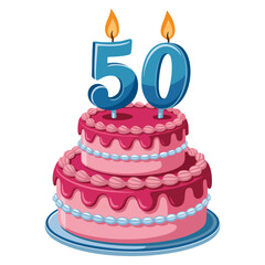 Illustration of a 50 years old birthday cake on a white background vector artwork perfect for celebration anniversary party dessert or festive design themed concept