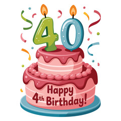 Illustration of 40 years old birthday cake isolated on white background ideal for celebration dessert anniversary decoration or sweet festive artwork
