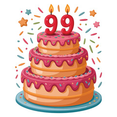Illustration of a 99 years old birthday cake isolated on white background ideal for anniversary celebration dessert or milestone design creative artwork