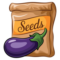 Illustration of a pouch of eggplant seeds on white background vector isolated perfect for gardening agriculture planting or vegetable cultivation themed designs