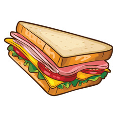 Illustration of ham cheese sandwiches on white background suitable for food lunch snack illustration culinary design and healthy meal themed graphics