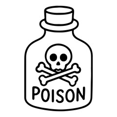 Black lines, poison bottle shape, with a skull in front of the bottle.