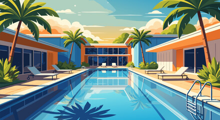 Luxury Resort Poolside A Relaxing Escape with Palm Trees, Modern Architecture, and Beautiful Views