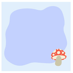 Post-it note, light blue frame, dark blue wave pattern inside, mushrooms on the side.