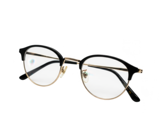 Black and gold halfrimmed eyeglasses isolated on transparent background