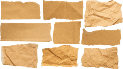 piece of brown paper tear set isolated on white background