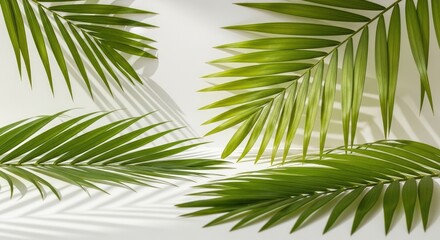 Naklejka premium Lush Green Palm Leaves with Shadows on White Background.