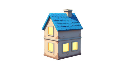 Charming cartoon house with glowing windows evokes cozy home atmosphere isolated on transparent background