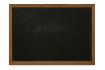 Blackboard with chalk equation 2+2, school board for education, math lesson, learning concept, transparent background