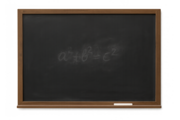 Empty blackboard with pythagorean theorem written in chalk, symbolizing math education and school learning