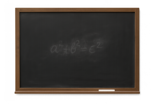 Empty blackboard with pythagorean theorem written in chalk, symbolizing math education and school learning