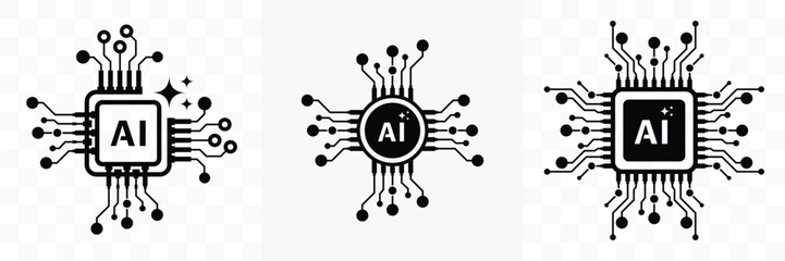 Artificial intelligence icon set. Generative AI logo icon magic sparkle stars symbol ,logo in the circuit line style. Technology, digital, graphic of robot chip sign isolated. vector illustration.