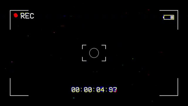 Video camera recorder screen overlay on a black background 4K animation