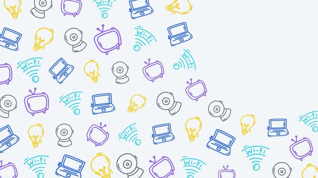 Colorful Technology Pattern Background &ndash; Modern Tech Doodle Icons Vector