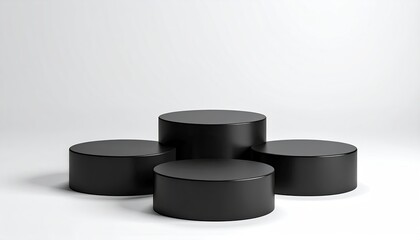 Black cylindrical platforms on white. Simple product display