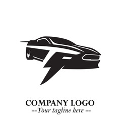 Car Running Fast Logo Symbol in Black on the White Background with Dynamic Speed Design
