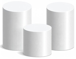 Three white cylinders, different heights, on white ground