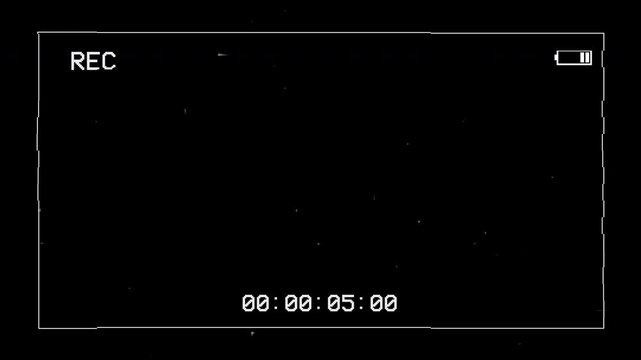 Video camera recorder screen overlay on a black background 4K animation