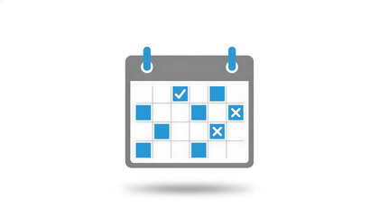 Vector of calendar with check marks and cross marks. Icon of attendance. Symbol of time plan.