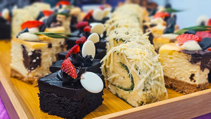 A close-up, high-angle shot of two elegant mini tarts. Each shortcrust pastry shell is filled with...