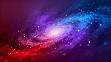 Obraz premium A vibrant and colorful depiction of a spiral galaxy, showcasing swirling patterns of stars and cosmic dust in hues of purple, blue, and pink.