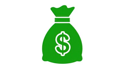 Green sack with dollar sign on white. Financial wealth symbol