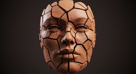 Cracked clay face. Broken mask revealing the person within.