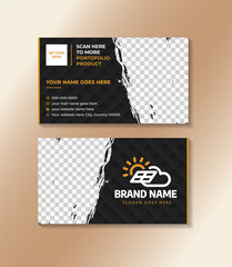 Abstract grunge business card template use combination white and gold on elements isolated on black background. double side identity card with space for photo. vector illustration on horizontal layout