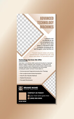 The best technology vertical banner design template. advanced technology machines roll up poster with space for photo collage. black and brown gradient colors isolated on white background.