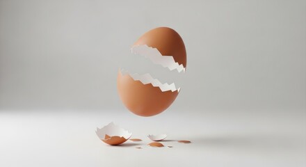 Broken Eggshell Floating in Air.