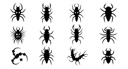 Collection of various vector bug and insect silhouette illustrations