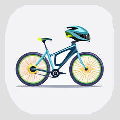 Fototapeta premium Blue Bicycle with Helmet - A Focus on Cycling Safety.