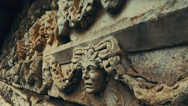 Marble Faces on the Wall in Aphrodisias Roman Ancient City