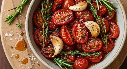 Roasted Cherry Tomatoes with Garlic and Herbs in a Bowl.