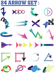 This 24 Arrow Set features a vibrant collection of gradient vector arrows in various shapes and styles, perfect for digital design, infographics, UI elements, and presentations. Each arrow showcases u