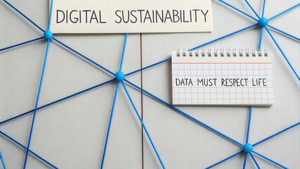 Conceptual Representation of Digital Sustainability and Data Responsibility with Strings and Notepad on a Surface