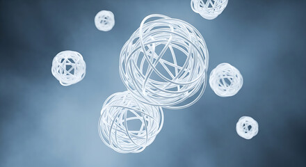 Intriguing Abstract Spheres Art Composition Digital White Fiber Balls Against Grey Background