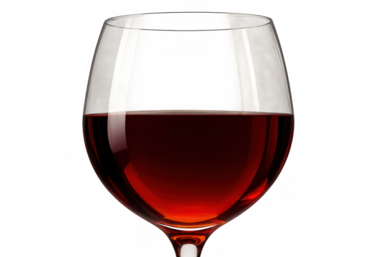 Red wine in a classic wine glass, perfect for a celebration, an aperitif, or enjoying during a romantic dinner. Transparent background
