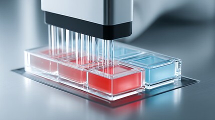 High-resolution portrayal of microplate reader analyzing optical density of biochemical samples