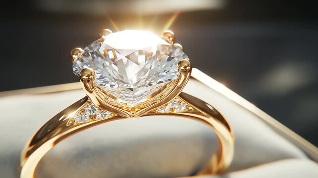 Brilliant solitaire gemstone set in polished gold band with accent stones