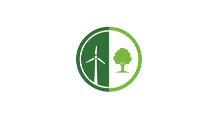 Green energy solutions logo design featuring wind turbine and tree for sustainable power and environmental conservation